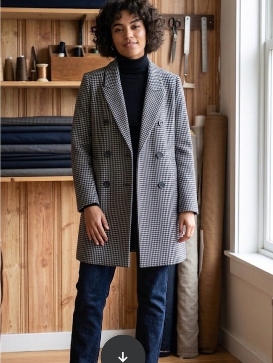 Zara Jackets & Blazers - Zara Double-Breasted Houndstooth Pea Coat - Black & White